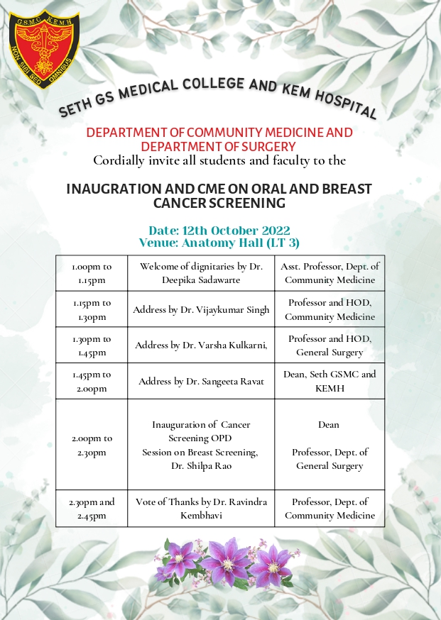 Inauguration ceremony of oral and breast cancer screening on 12 th October 2022